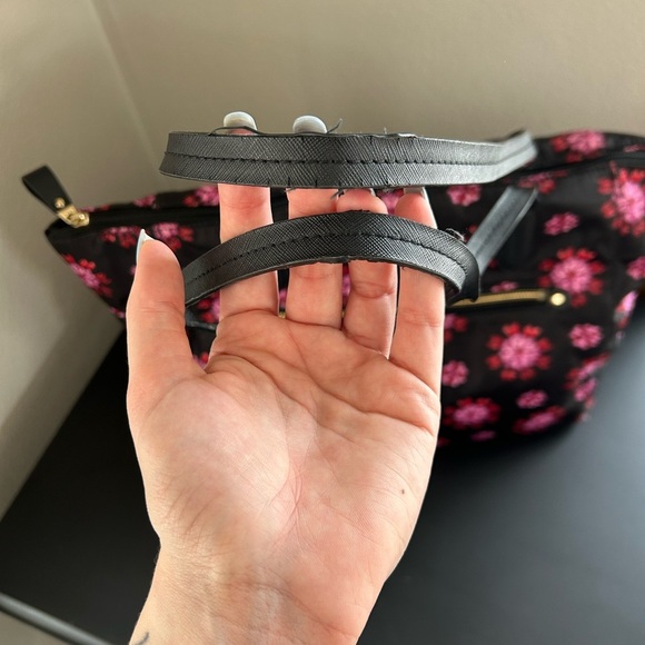 Michael Kors Kelsey Floral Printed Nylon Black Tote with Pink Design - Picture 9 of 14